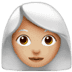 👩🏼‍🦳 woman: medium-light skin tone, white hair display on Apple